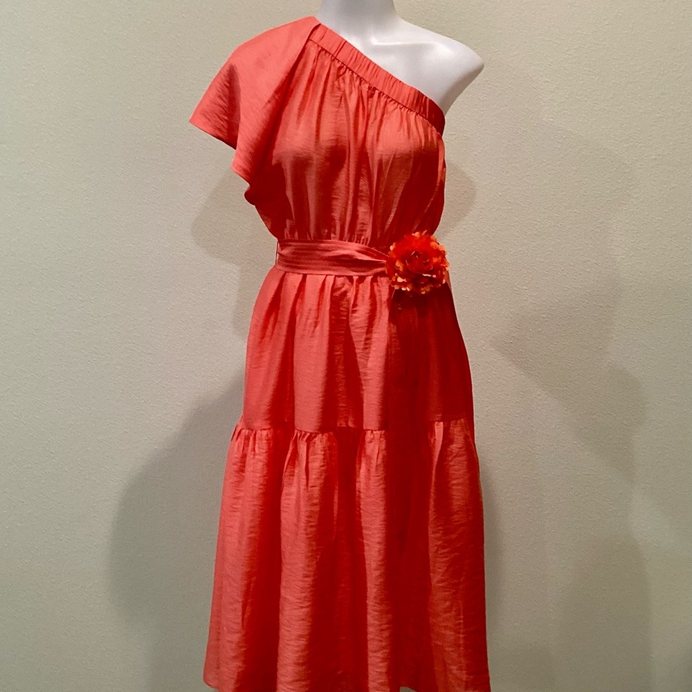 Elegant Coral One-Shoulder Dress